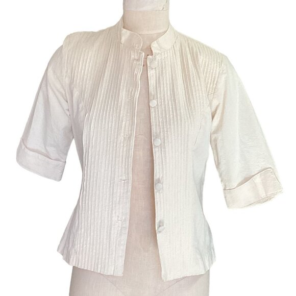 Samia Button Down Top Pintuck Pleat Half Sleeves Fitted Waist Sz S #34L - Picture 3 of 8